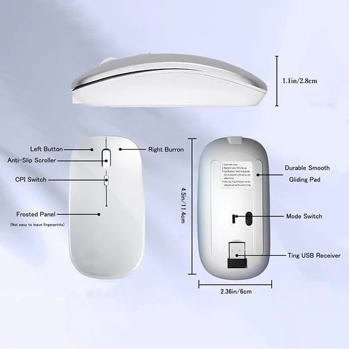 Mouse Inalámbrico Recargable  Mk-07 Pc Notebook Modo Dual blanco 10