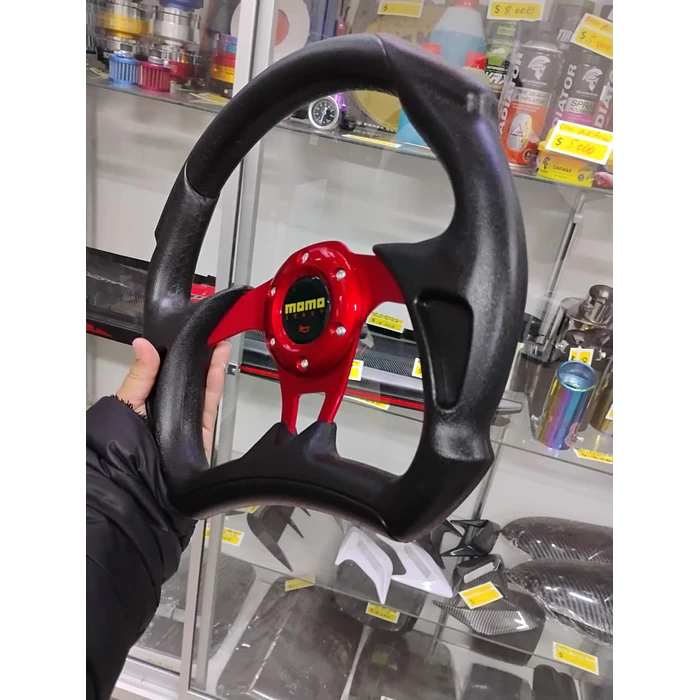 Volante de auto tipo D universal Tunning deportivo Momo centro rojo 2