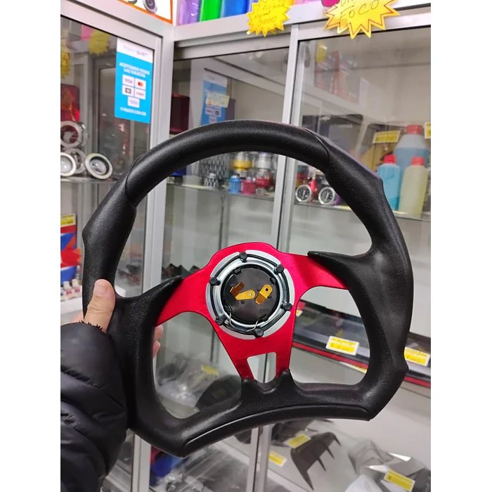 Volante de auto tipo D universal Tunning deportivo Momo centro rojo 4