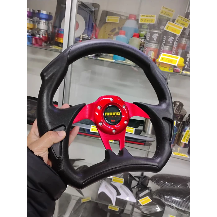 Volante de auto tipo D universal Tunning deportivo Momo centro rojo 5