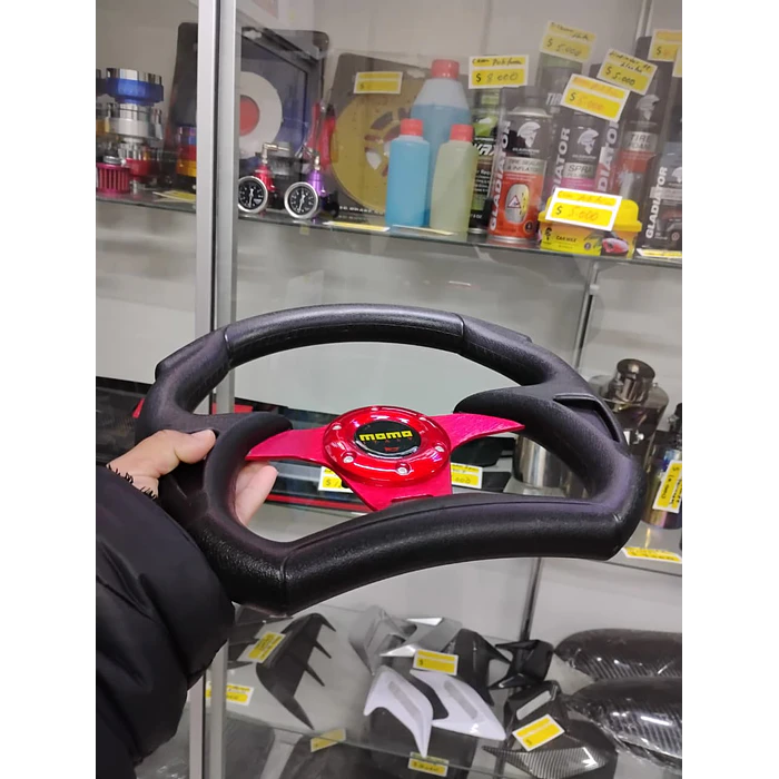 Volante de auto tipo D universal Tunning deportivo Momo centro rojo 6