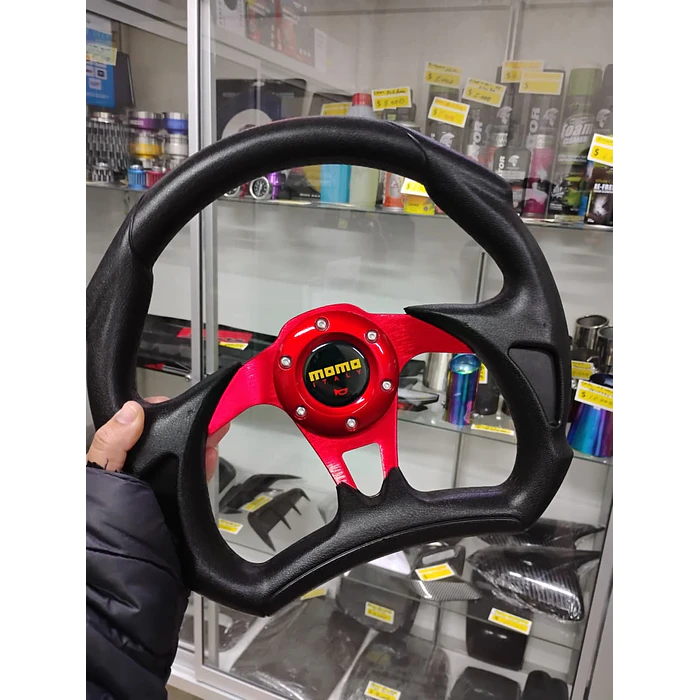 Volante de auto tipo D universal Tunning deportivo Momo centro rojo 7