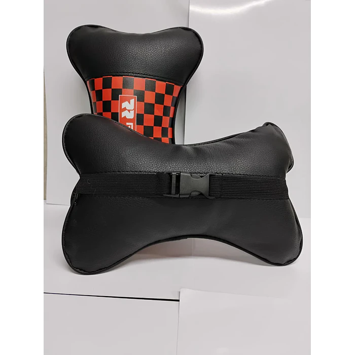  X2 almohadas Apoya cabeza universales para autos ecocuero cuadros negros con rojo   5