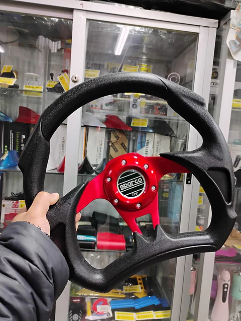 Volante de auto tipo D universal Tunning deportivo Sparco centro Rojo