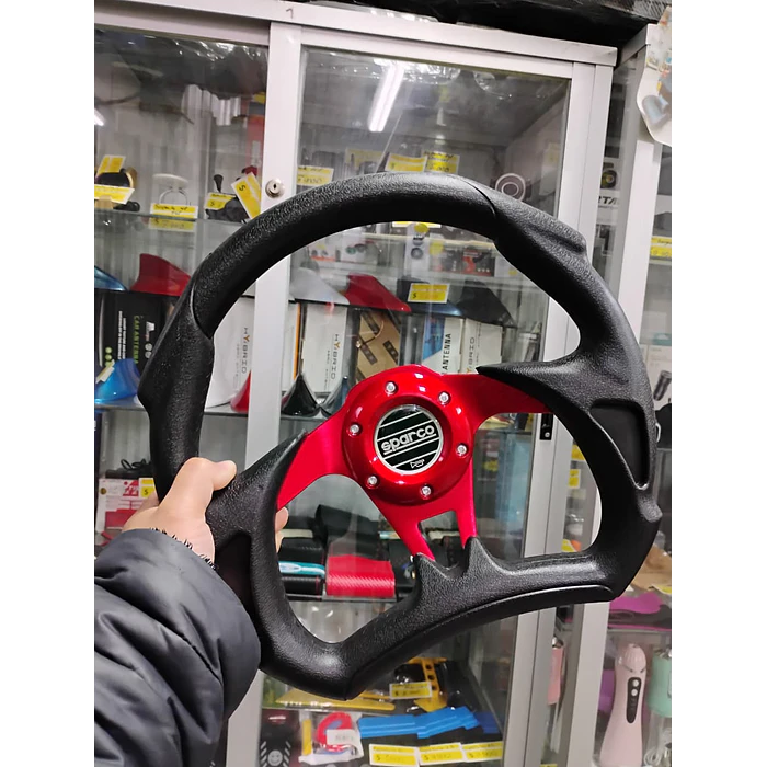 Volante de auto tipo D universal Tunning deportivo Sparco centro Rojo 1