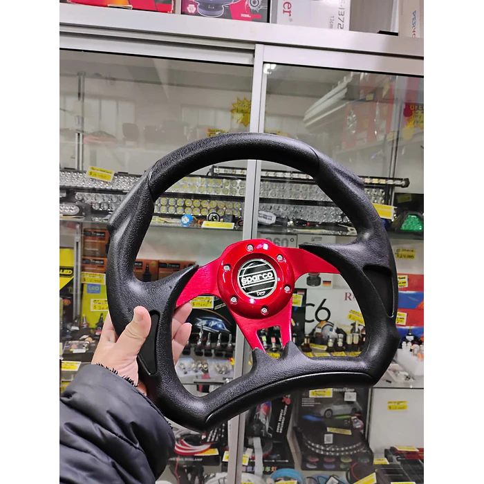 Volante de auto tipo D universal Tunning deportivo Sparco centro Rojo 3