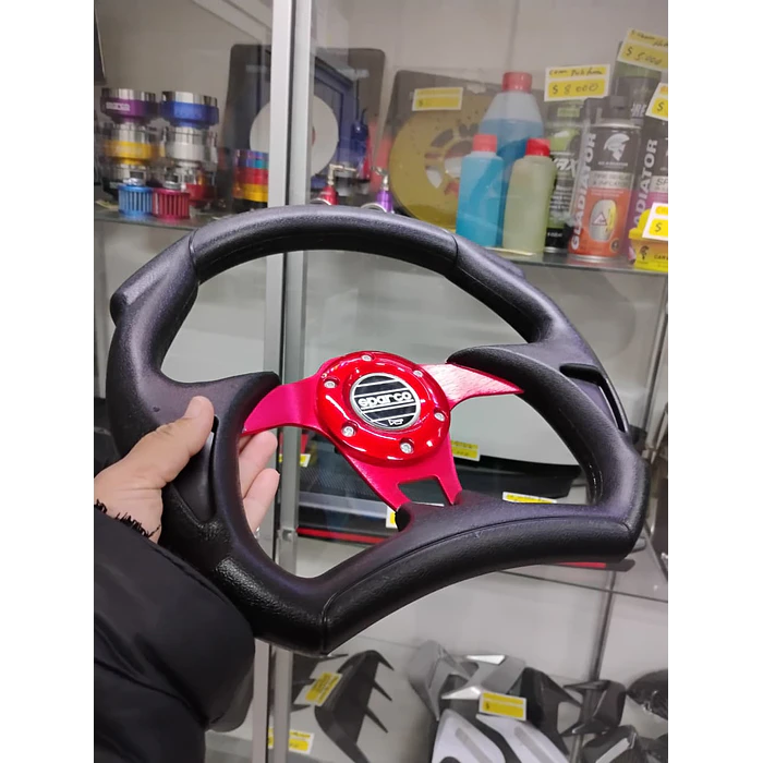 Volante de auto tipo D universal Tunning deportivo Sparco centro Rojo 4