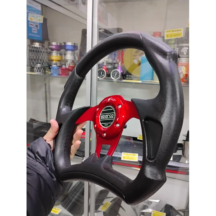 Volante de auto tipo D universal Tunning deportivo Sparco centro Rojo 6