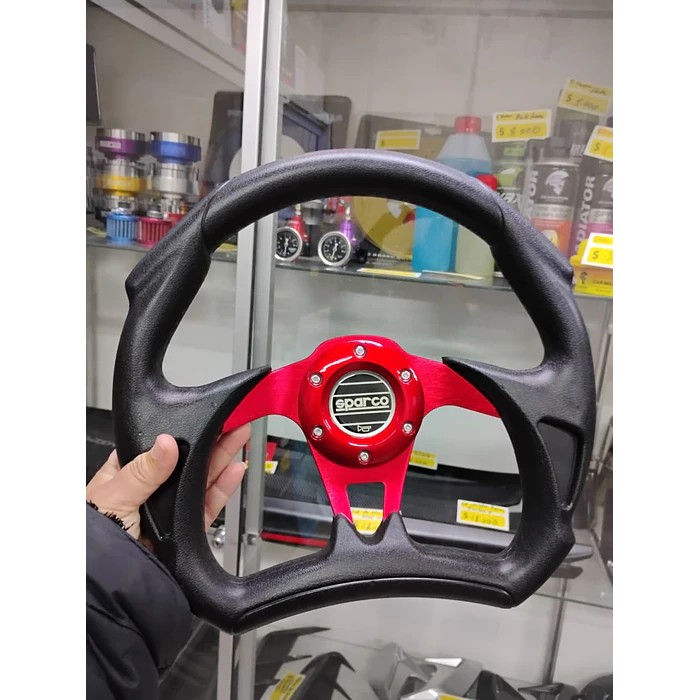 Volante de auto tipo D universal Tunning deportivo Sparco centro Rojo 7