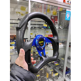Volante de auto tipo D universal Tunning deportivo momo con botón de bocina centro azul