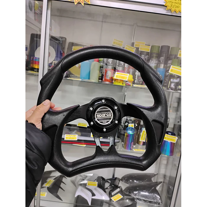 Volante de auto tipo D universal Tunning deportivo  Sparco con botón de bocina centro negro 1