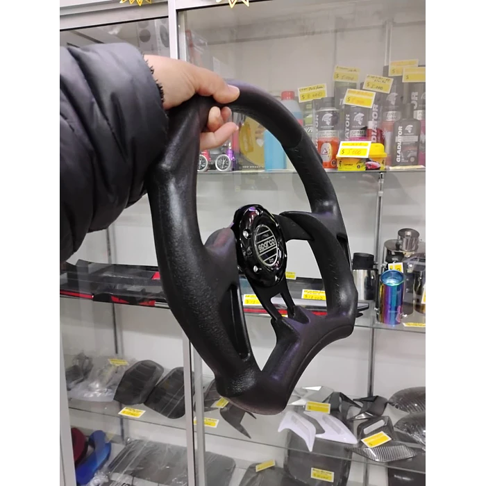 Volante de auto tipo D universal Tunning deportivo  Sparco con botón de bocina centro negro 4