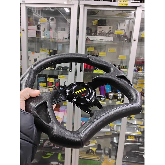 Volante de auto tipo D universal Tunning deportivo momo con botón de bocina centro negro 3