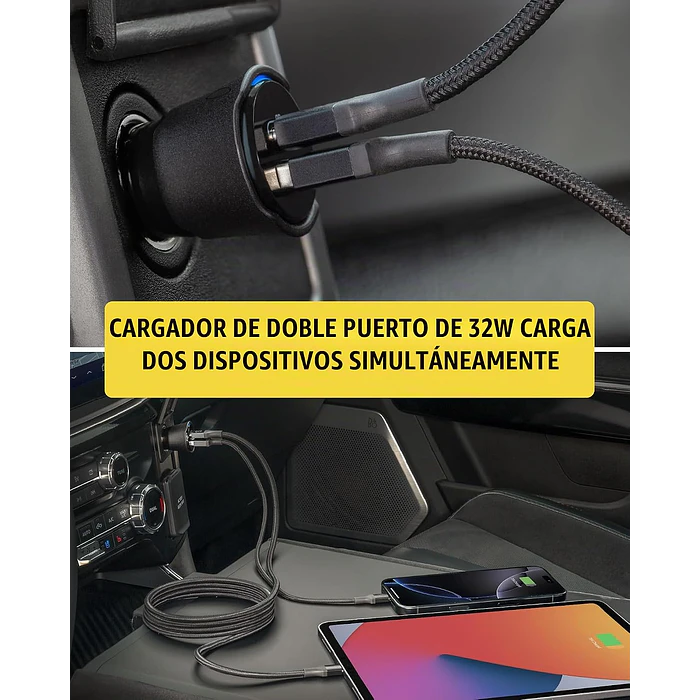  Cargador celular Auto 32W con Localizador Find My USB-C USB-A  10