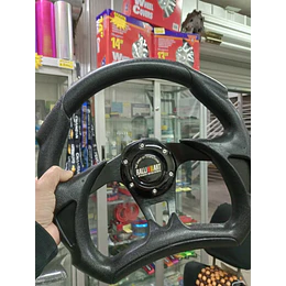 Volante de auto tipo D universal Tunning deportivo marca Rally art con botón de bocina medida 31cm diámetro externo centro negro