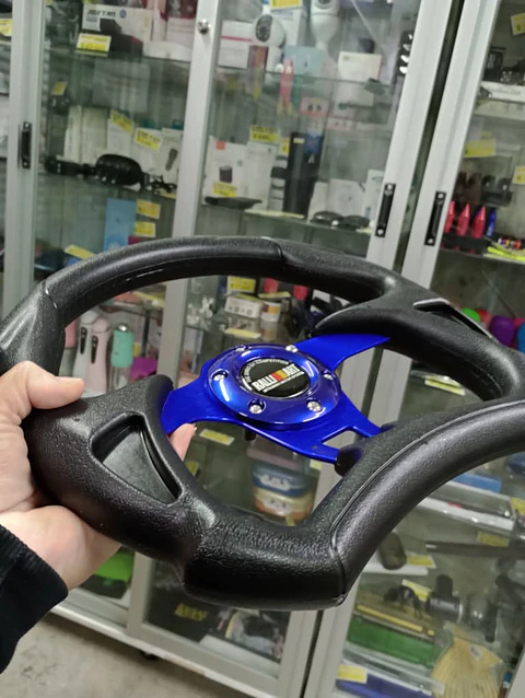 Volante de auto tipo D universal Tunning deportivo marca Rally art centro azul