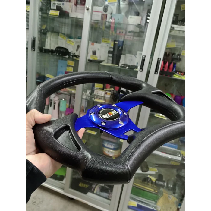 Volante de auto tipo D universal Tunning deportivo marca Rally art centro azul 1
