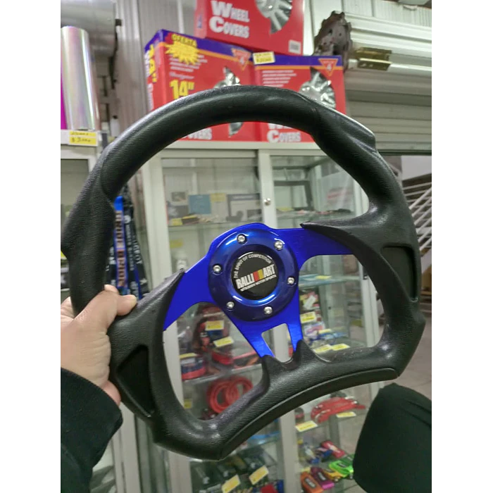 Volante de auto tipo D universal Tunning deportivo marca Rally art centro azul 3