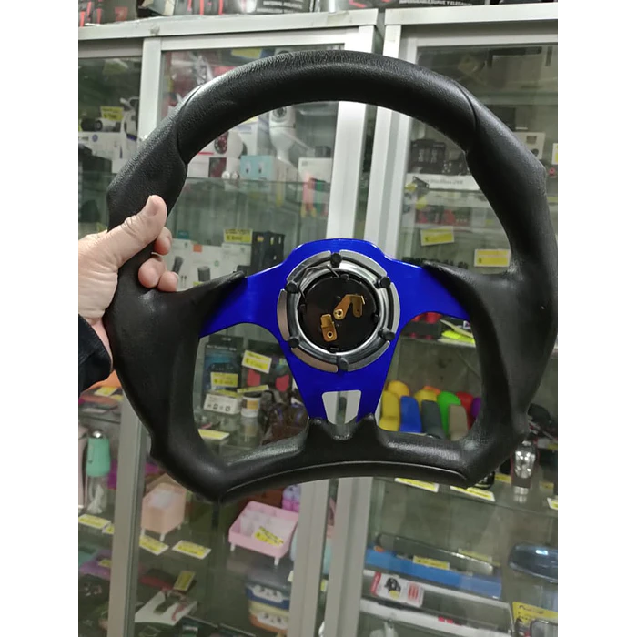 Volante de auto tipo D universal Tunning deportivo marca Rally art centro azul 4