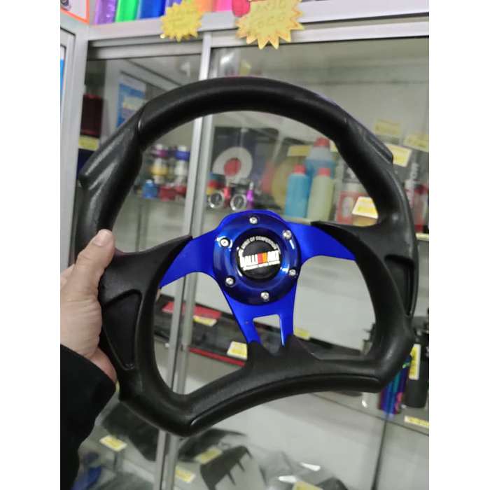 Volante de auto tipo D universal Tunning deportivo marca Rally art centro azul 5