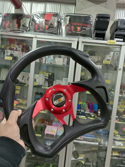 Volante de auto tipo D universal Tunning deportivo marca Rally art centro rojo