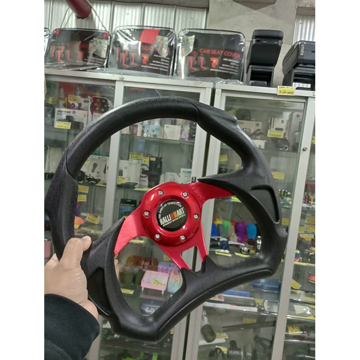 Volante de auto tipo D universal Tunning deportivo marca Rally art centro rojo 1