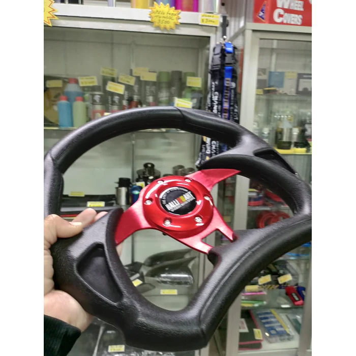 Volante de auto tipo D universal Tunning deportivo marca Rally art centro rojo 2