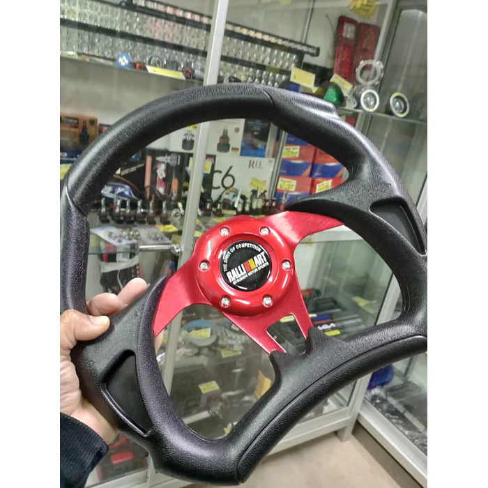 Volante de auto tipo D universal Tunning deportivo marca Rally art centro rojo 3