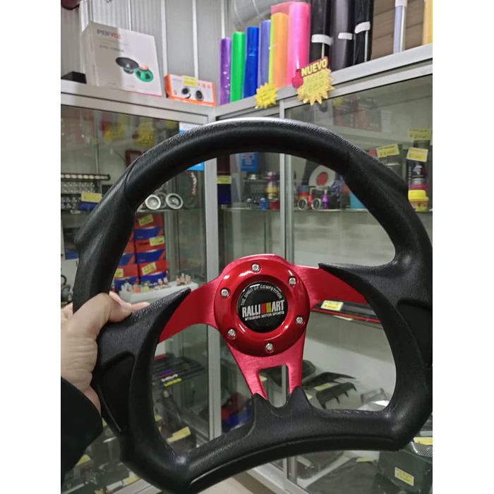 Volante de auto tipo D universal Tunning deportivo marca Rally art centro rojo 4