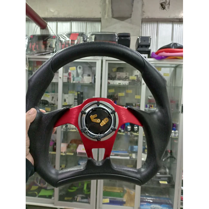 Volante de auto tipo D universal Tunning deportivo marca Rally art centro rojo 5