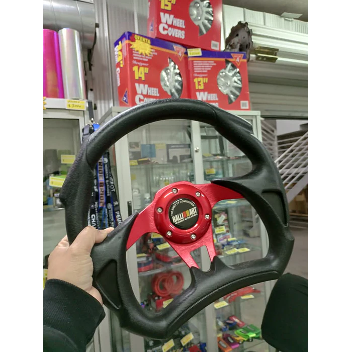 Volante de auto tipo D universal Tunning deportivo marca Rally art centro rojo 6