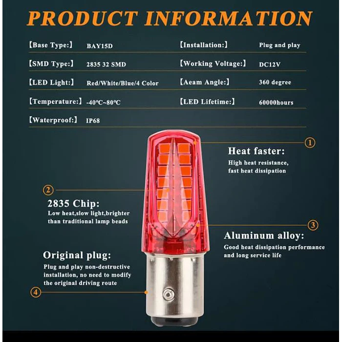 Par de ampolletas LED doble contacto pata dispareja 1157 intermitente con stop estrobo  10