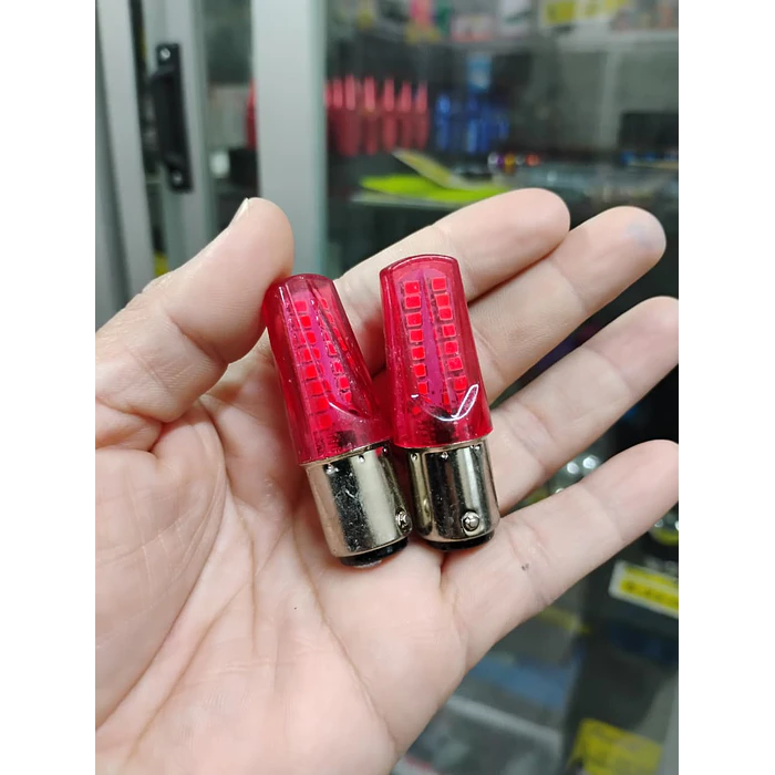 Par de ampolletas LED doble contacto pata dispareja 1157 intermitente con stop estrobo  19