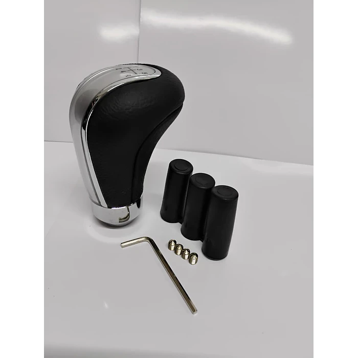 Pomo perilla palanca cambios eco cuero Negro con centro plata 5 veloc 2