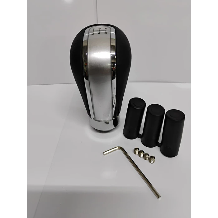 Pomo perilla palanca cambios eco cuero Negro con centro plata 5 veloc 1