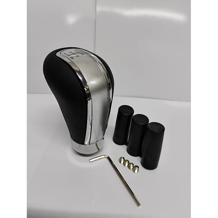 Pomo perilla palanca cambios eco cuero Negro con centro plata 5 veloc 7