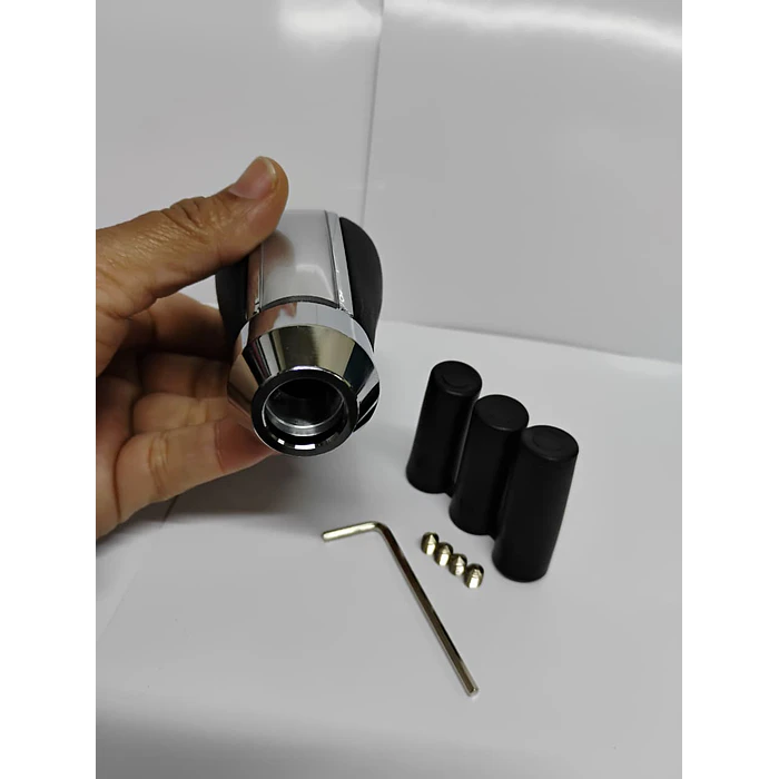 Pomo perilla palanca cambios eco cuero Negro con centro plata 5 veloc 8