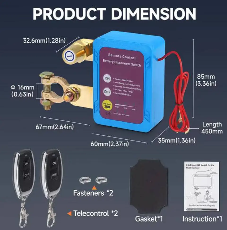 Cortacorriente Batería 12V 240A Inalámbrico Antirrobo  4