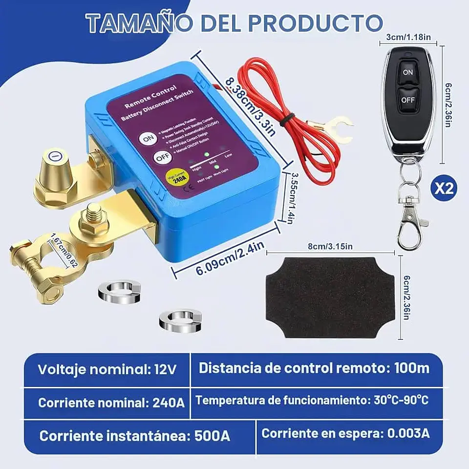 Cortacorriente Batería 12V 240A Inalámbrico Antirrobo  9
