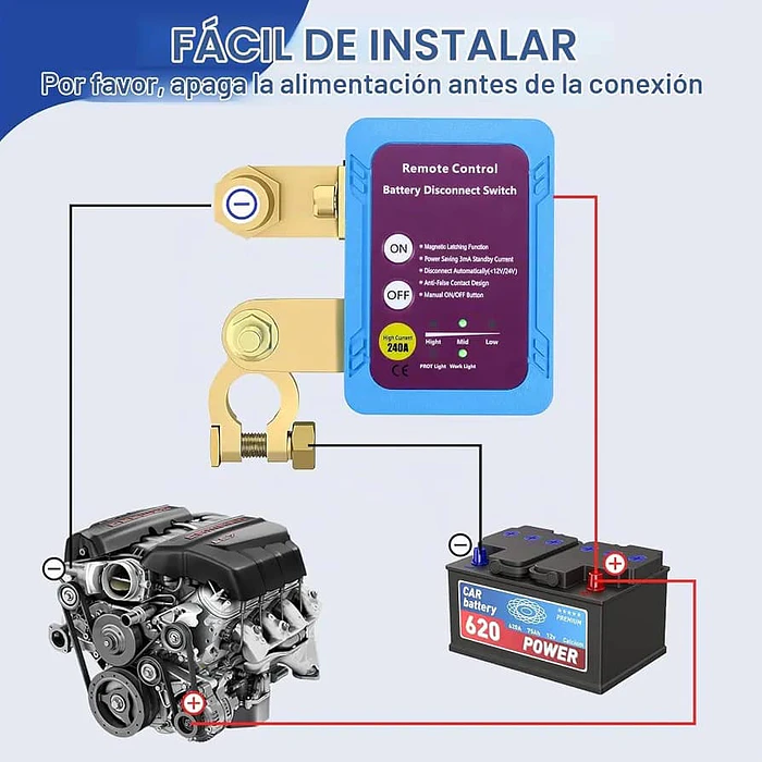 Cortacorriente Batería 12V 240A Inalámbrico Antirrobo  10