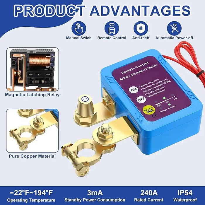 Cortacorriente Batería 12V 240A Inalámbrico Antirrobo  16
