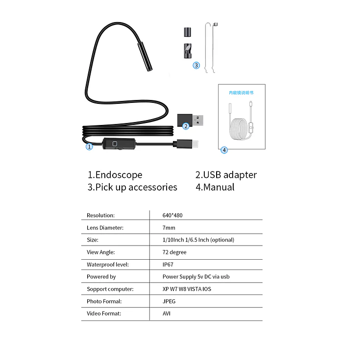 CÁMARA ENDOSCÓPICA USB TIPO C 7MM – 2 METROS 2