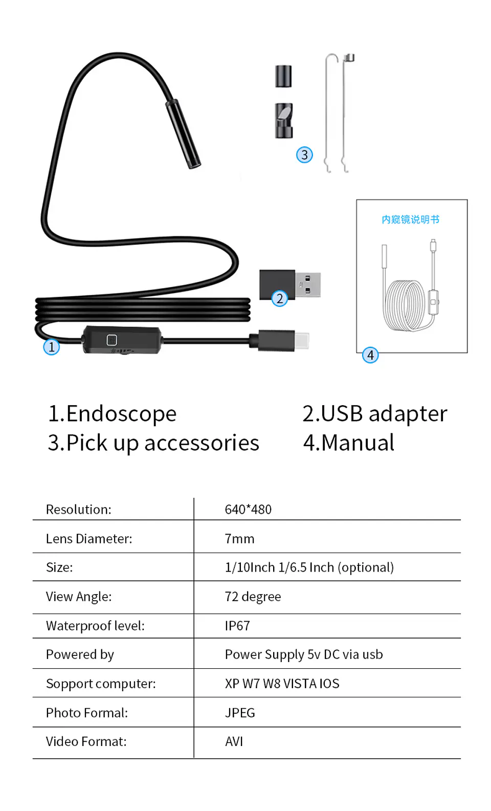 CÁMARA ENDOSCÓPICA USB TIPO C 7MM – 2 METROS 2
