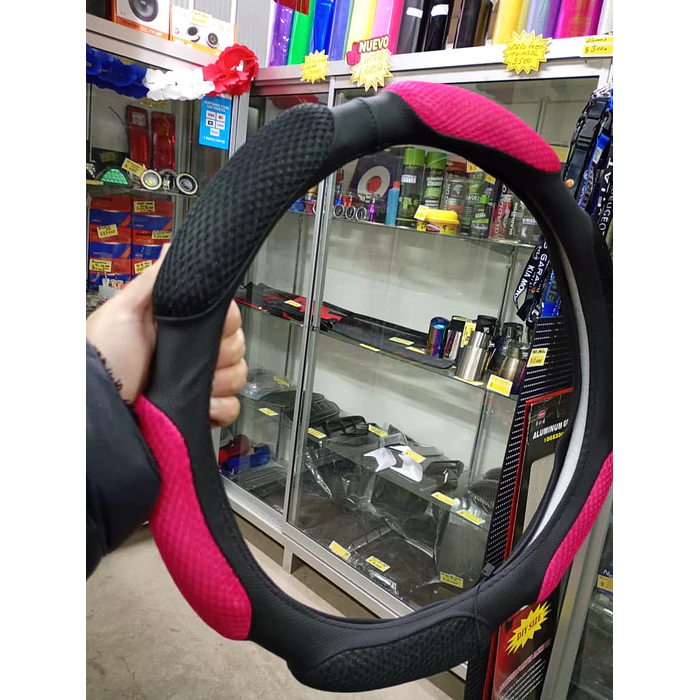 Funda cubre Volante de autos standard 38cm ergonómico con goma transpirable y malla  3