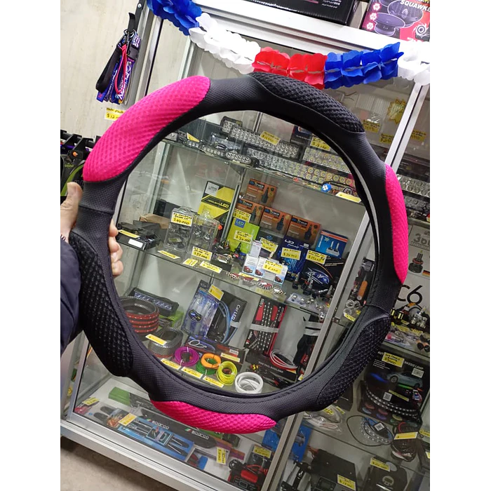 Funda cubre Volante de autos standard 38cm ergonómico con goma transpirable y malla  7