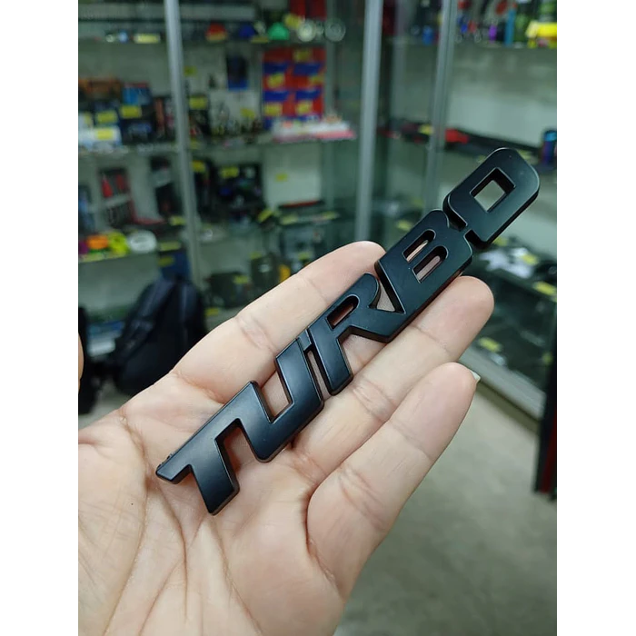  Pegatina emblema de Metal TURBO 3D para autos negro medida 12.8 * 2cm 5