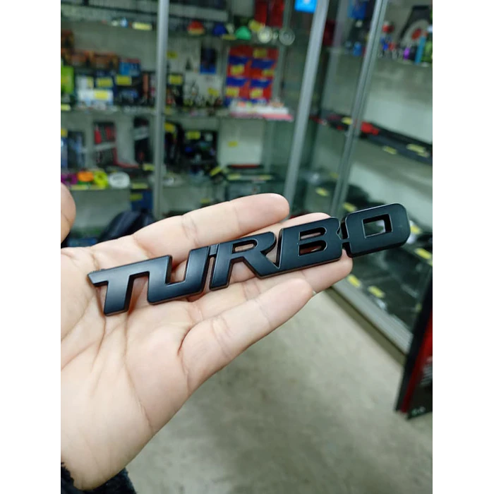  Pegatina emblema de Metal TURBO 3D para autos negro medida 12.8 * 2cm 6