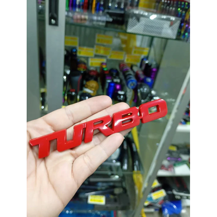  Pegatina emblema de Metal TURBO 3D para autos rojo medida 12.8 * 2cm 1
