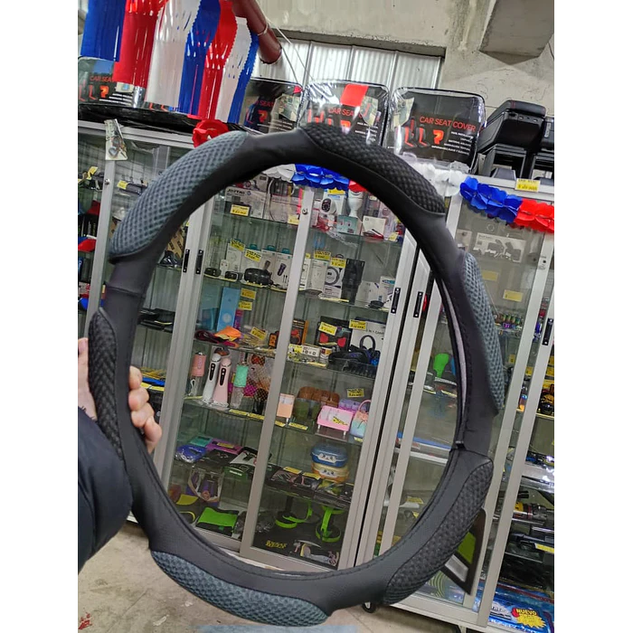 Funda cubre Volante de autos standard 38cm ergonómico negro con gris 3