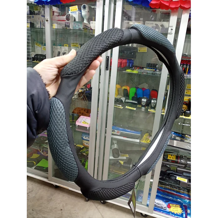 Funda cubre Volante de autos standard 38cm ergonómico negro con gris 4